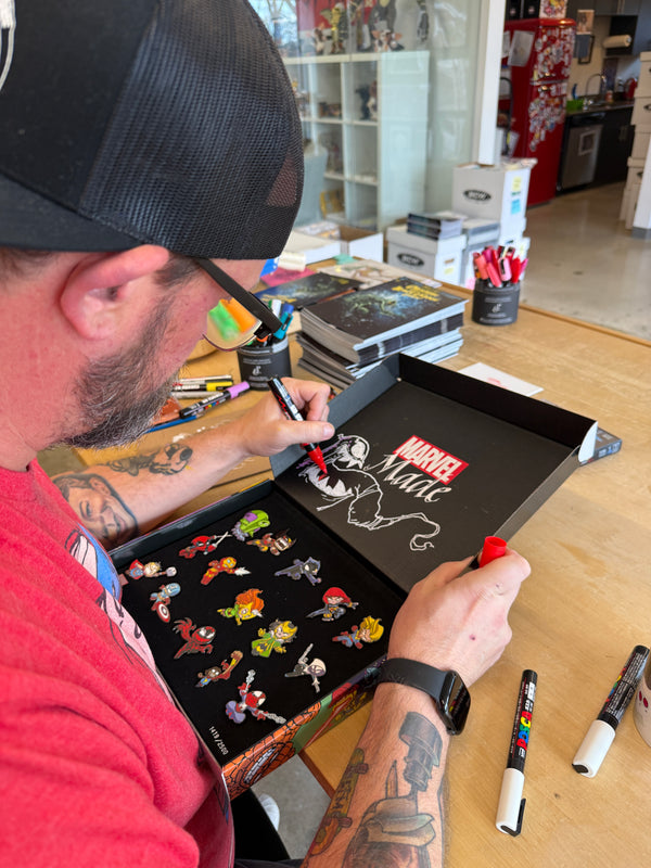 Marvel Made Skottie Young Pin set with Original full color Venom paint sketch