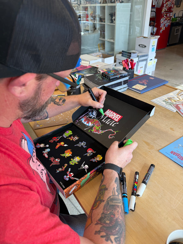 Marvel Made Skottie Young Pin set with Original full color Venom paint sketch