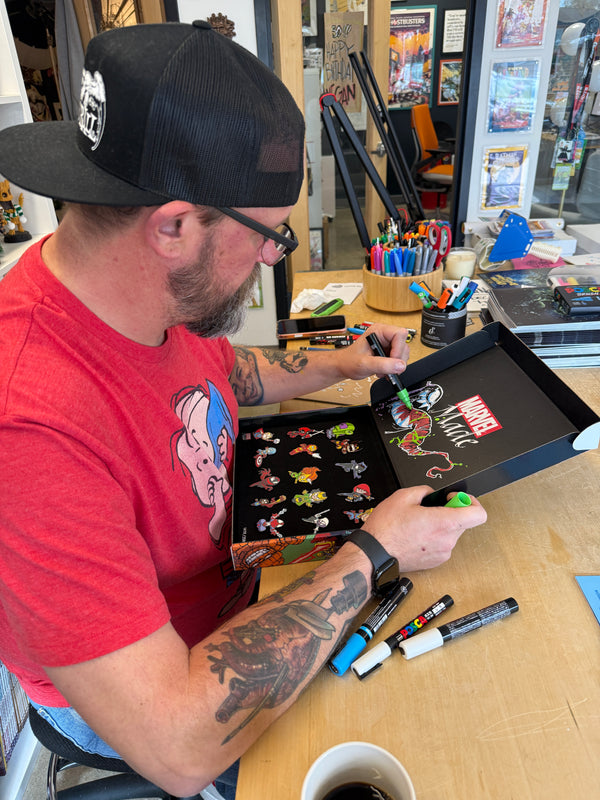 Marvel Made Skottie Young Pin set with Original full color Venom paint sketch