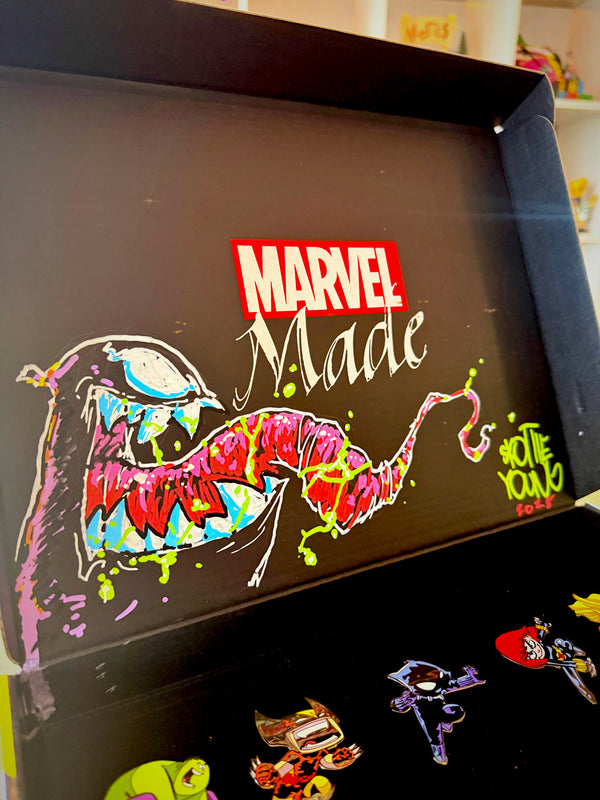 Marvel Made Skottie Young Pin set with Original full color Venom paint sketch